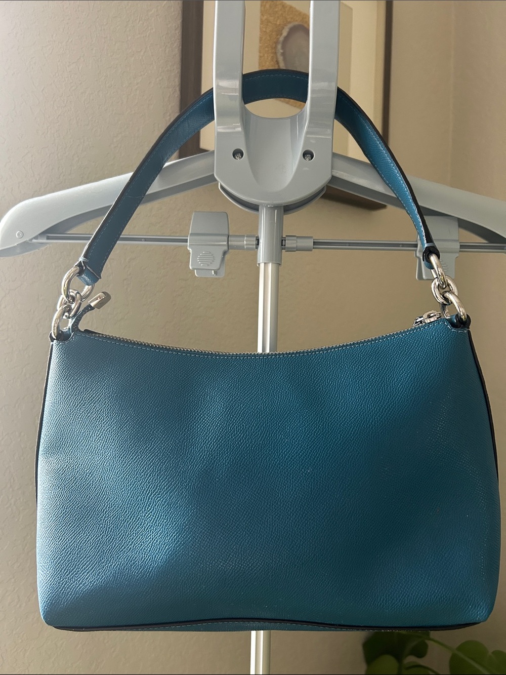 Coach Teal Pebbled Leather Shoulder Bag with Silver Hardware - Picture 7 of 12